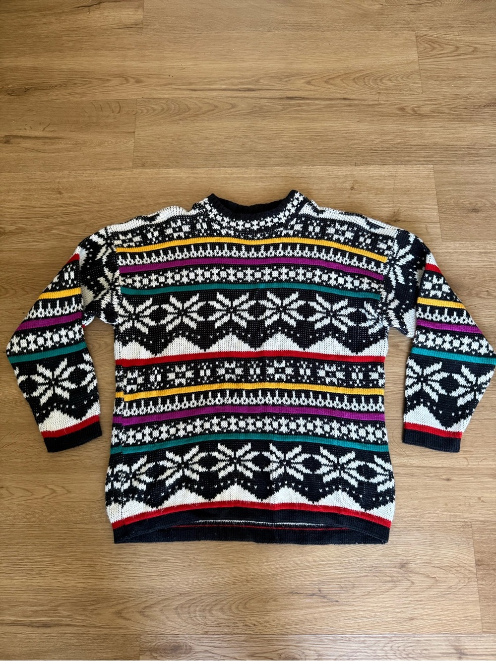 Vintage 90s Reference Point Multi-colored Geometric Snowflake Sweater Size Large